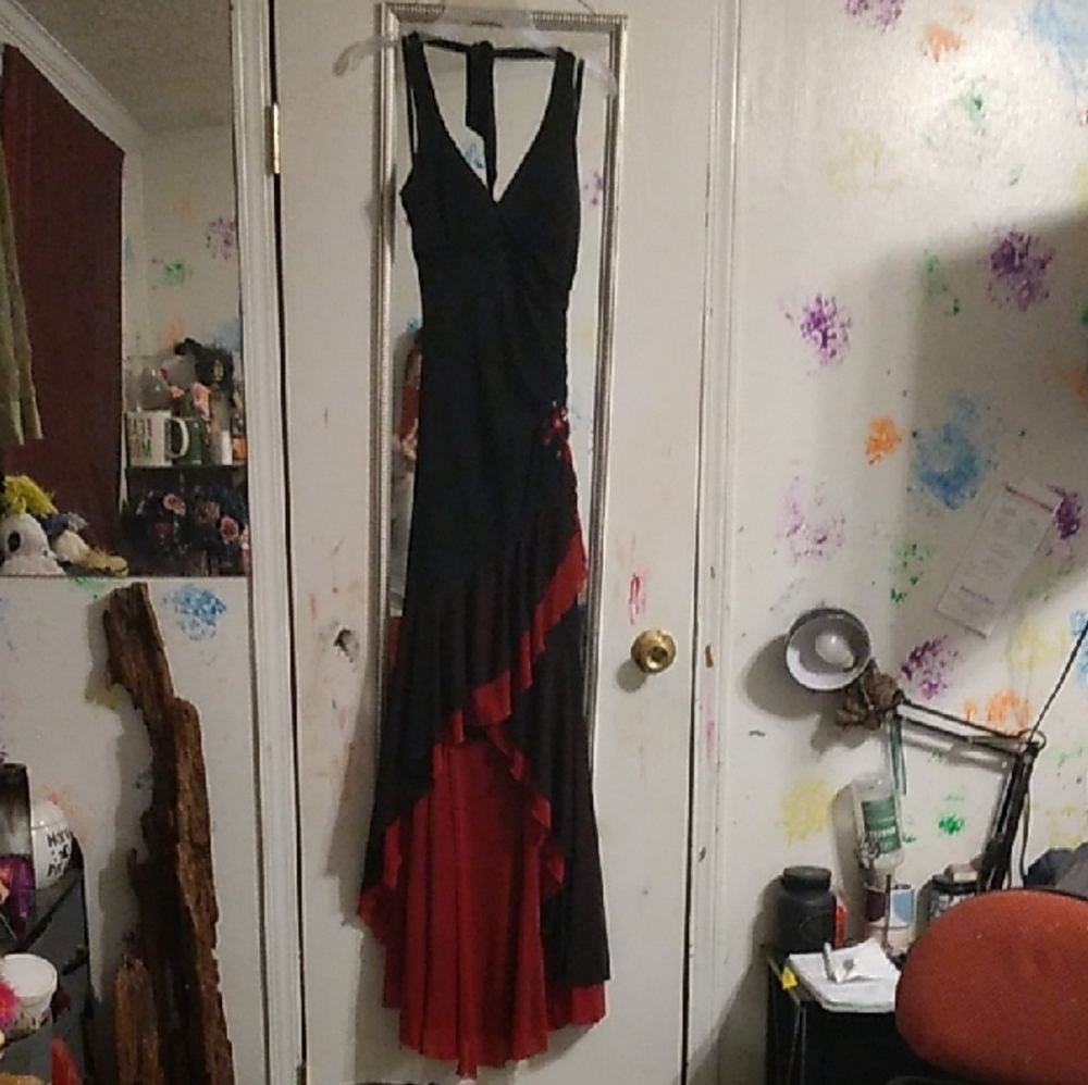 City Triangles Black and Red High Low Gown for Prom